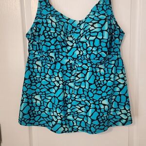 TURQUISE BLUE/ BLACK  TANKINI TOP